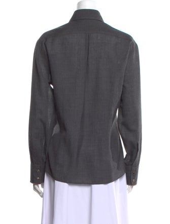 Brunello Cucinelli Virgin Wool Long Sleeve Button-Up Top