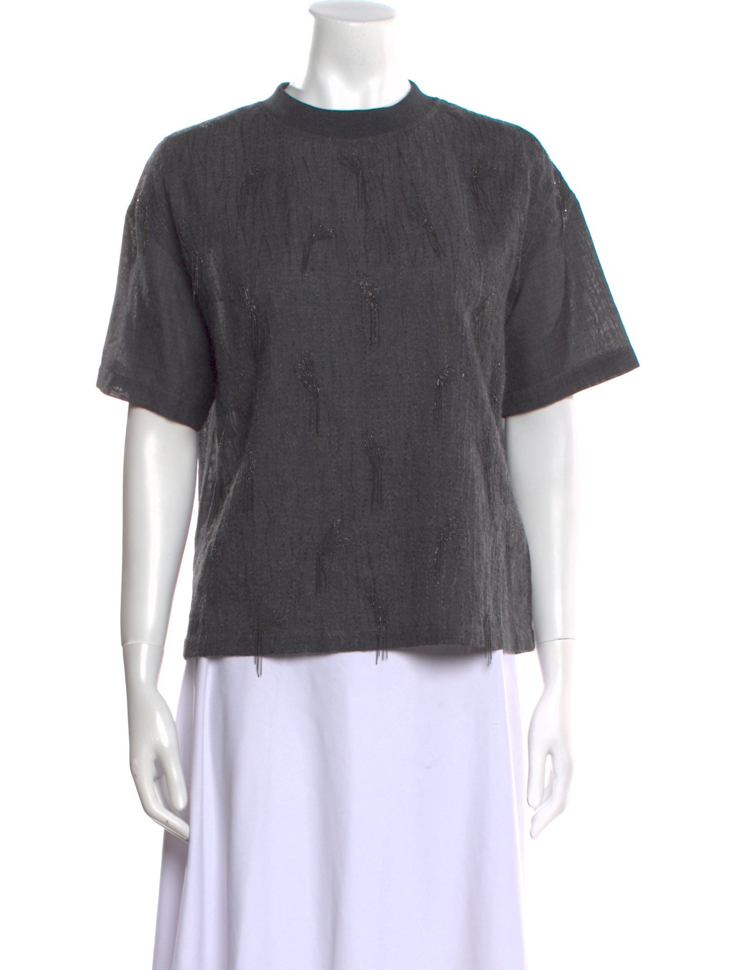 Brunello Cucinelli Virgin Wool Crew Neck Button-Up Top