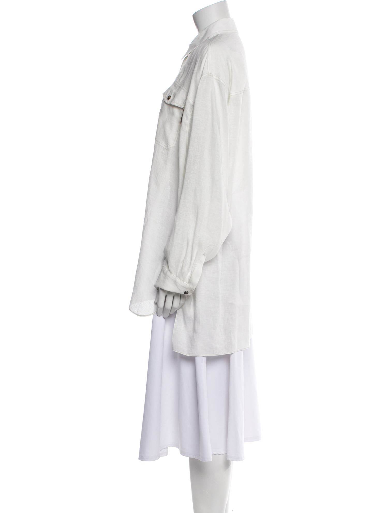 Brunello Cucinelli Linen Long Sleeve Button-Up Top