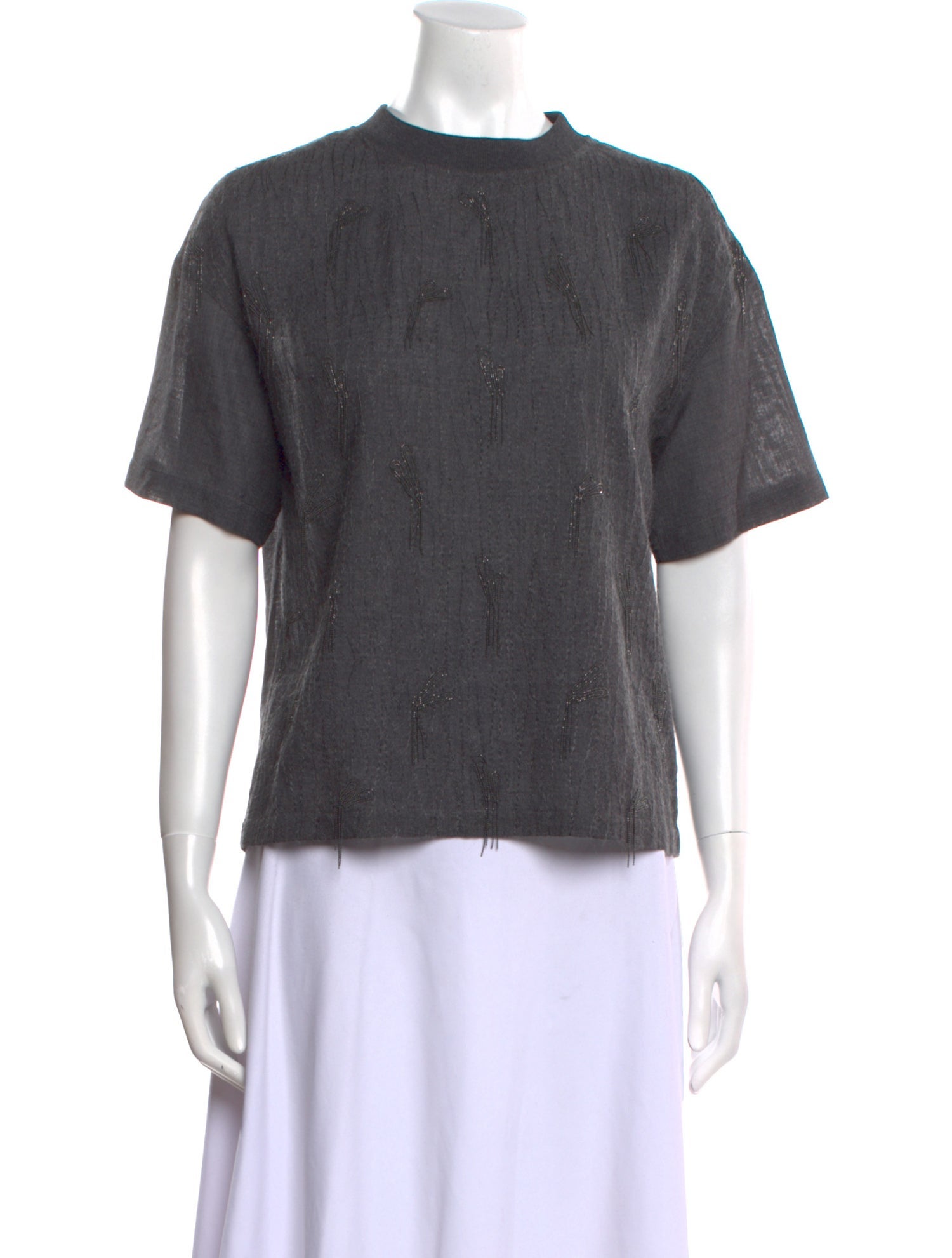 Brunello Cucinelli Virgin Wool Mock Neck Button-Up Top