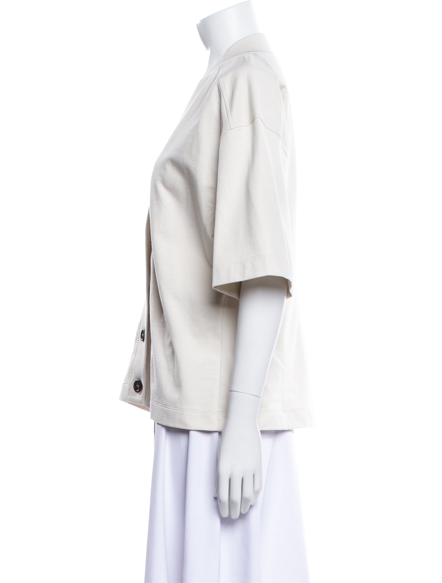 Brunello Cucinelli V-Neck Three-Quarter Sleeve Button-Up Top