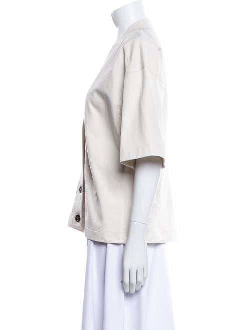 Brunello Cucinelli V-Neck Three-Quarter Sleeve Button-Up Top