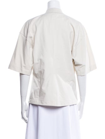 Brunello Cucinelli V-Neck Three-Quarter Sleeve Button-Up Top