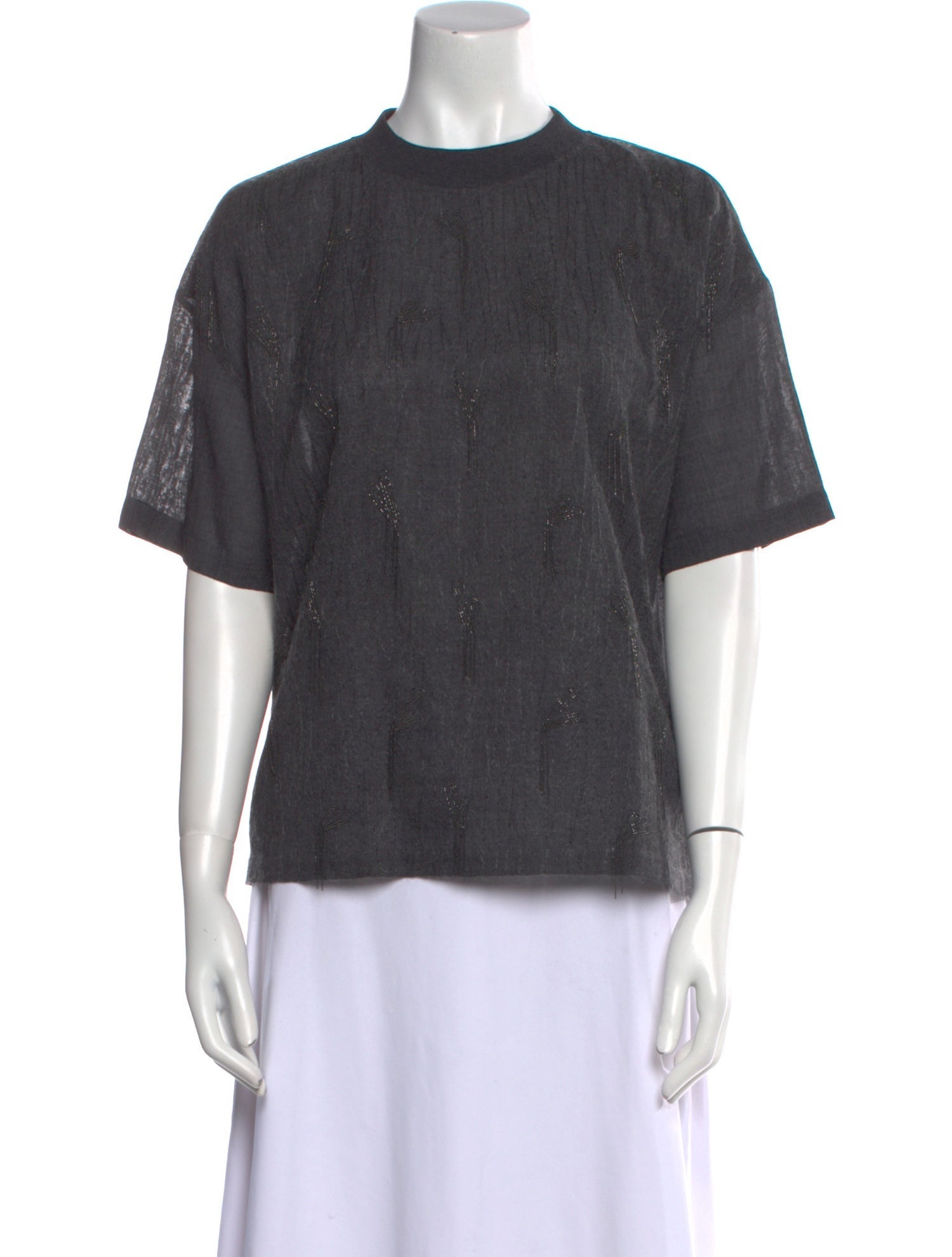 Brunello Cucinelli Virgin Wool Crew Neck Button-Up Top