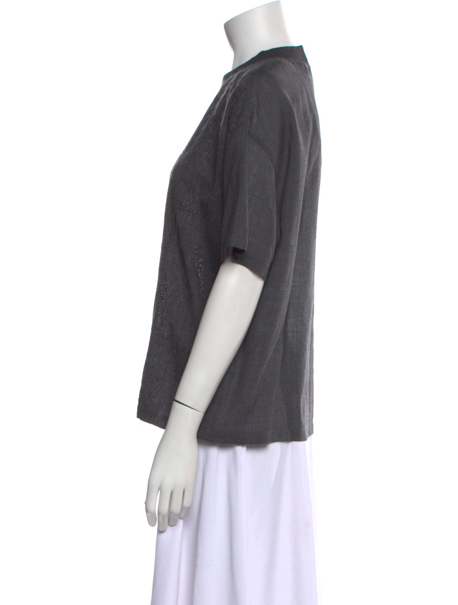 Brunello Cucinelli Virgin Wool Crew Neck Button-Up Top