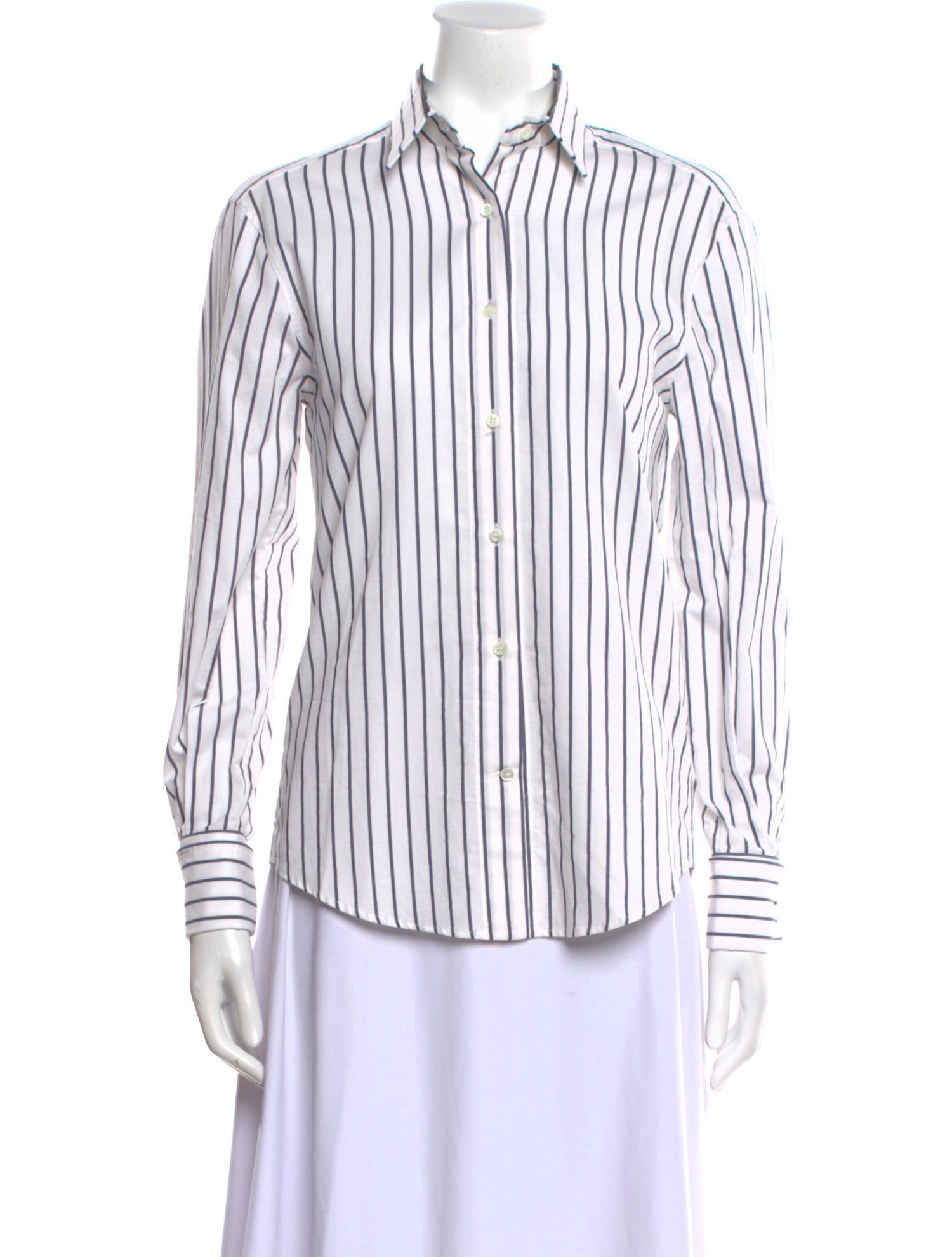Brunello Cucinelli Striped Long Sleeve Button-Up Top