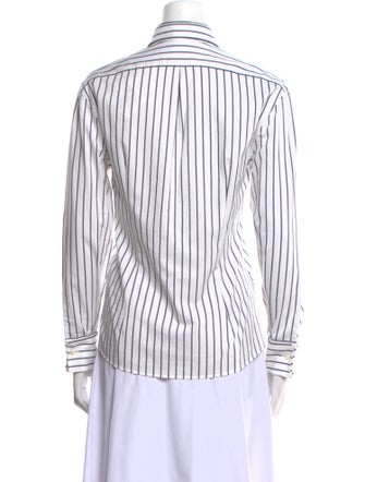 Brunello Cucinelli Striped Long Sleeve Button-Up Top