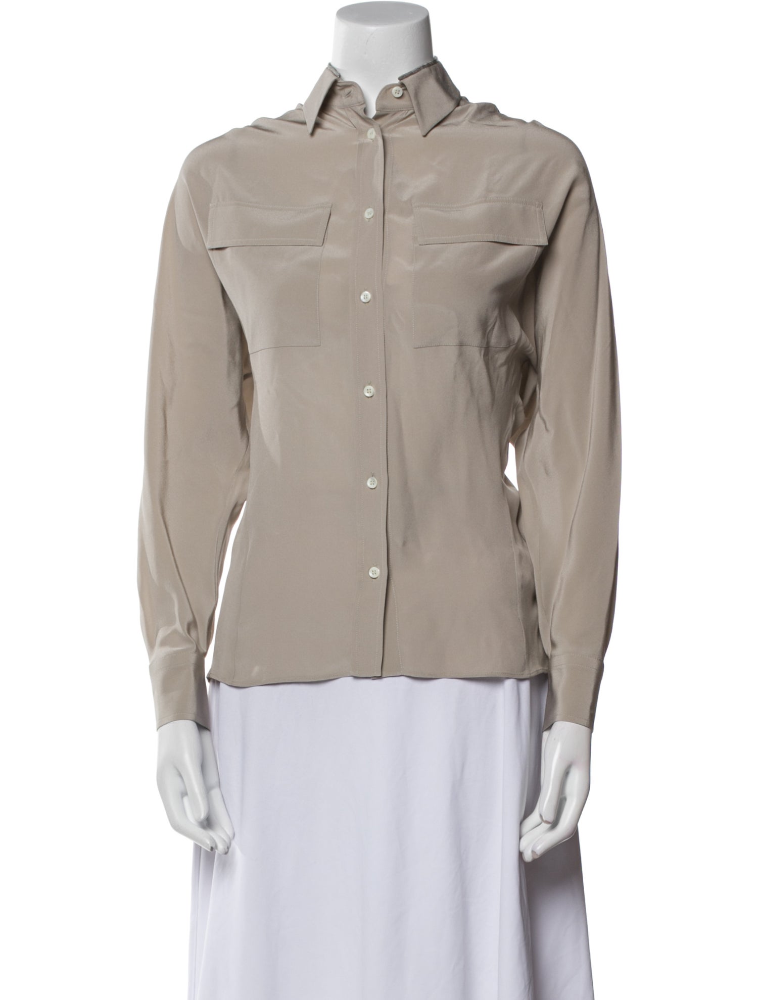 Brunello Cucinelli Silk Long Sleeve Button-Up Top w/ Tags