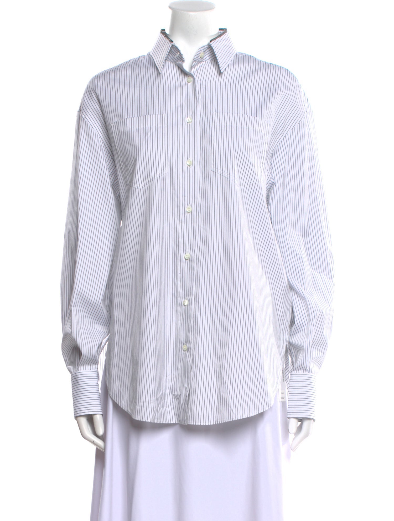 Brunello Cucinelli Striped Long Sleeve Button-Up Top