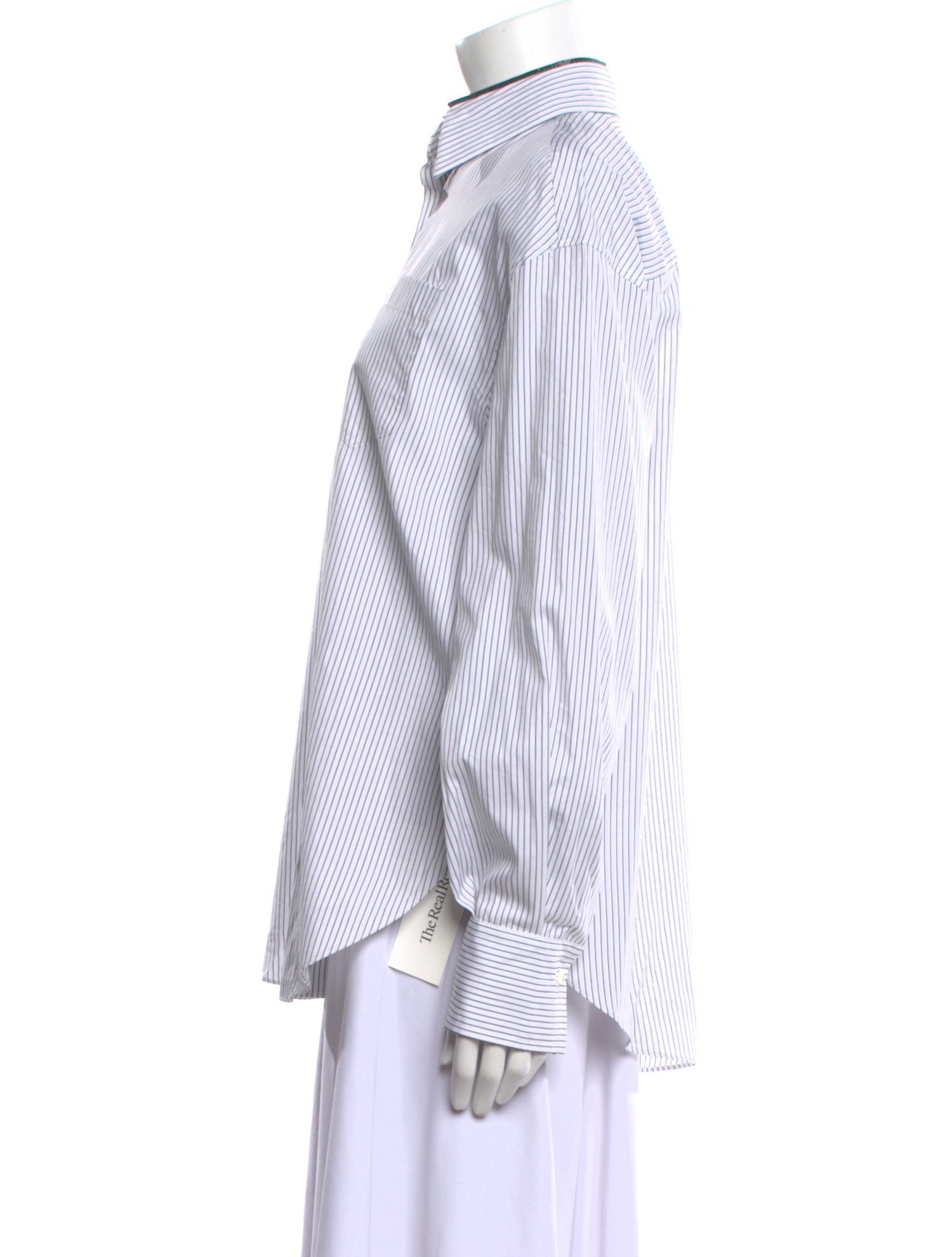 Brunello Cucinelli Striped Long Sleeve Button-Up Top