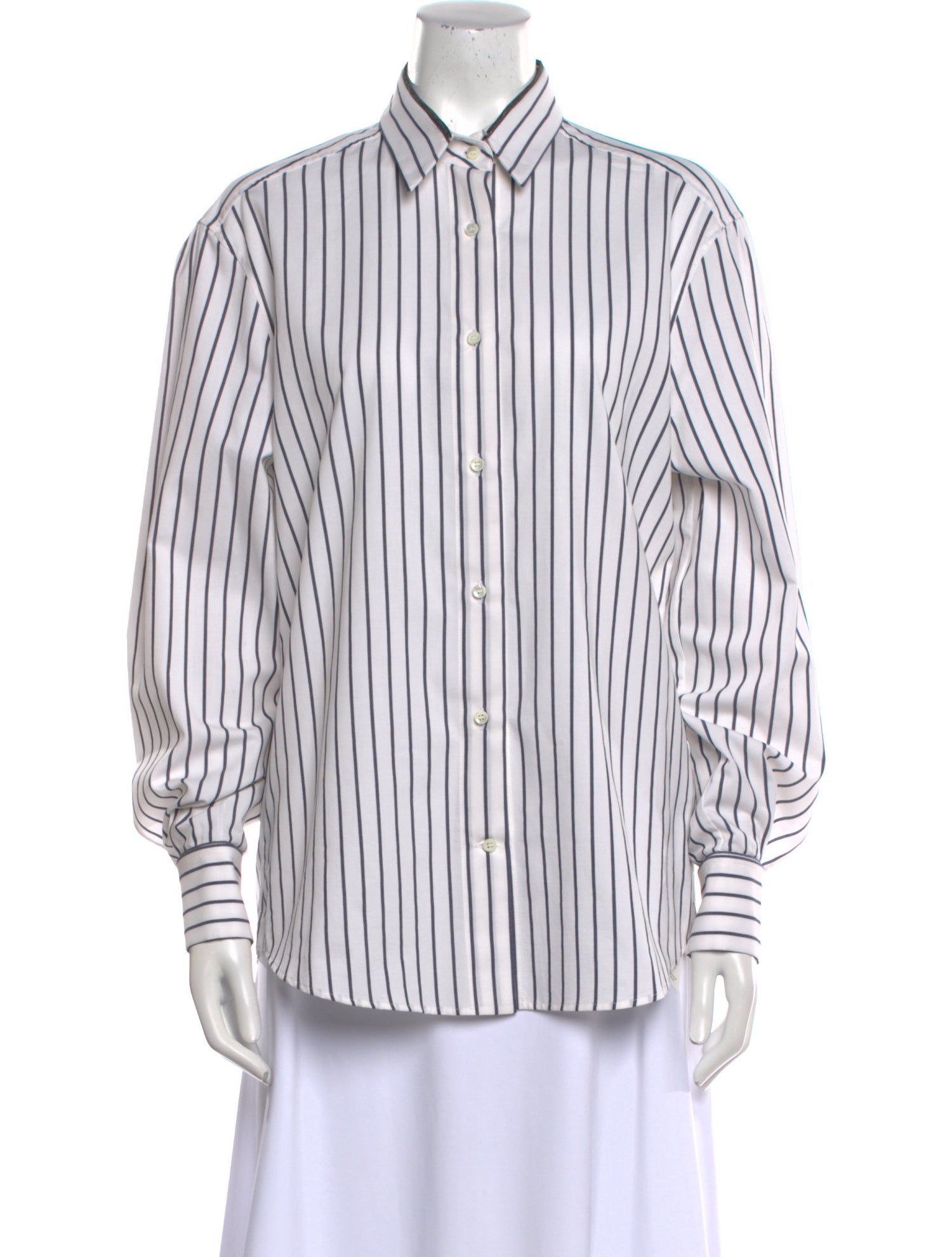 Brunello Cucinelli Striped Long Sleeve Button-Up Top