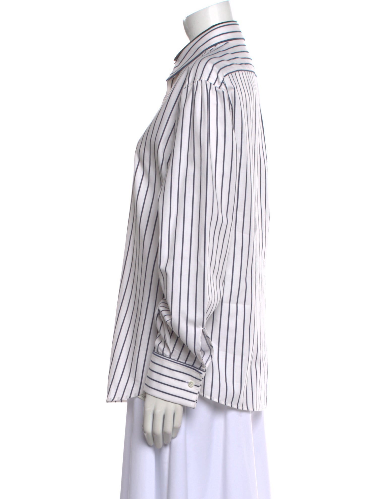Brunello Cucinelli Striped Long Sleeve Button-Up Top