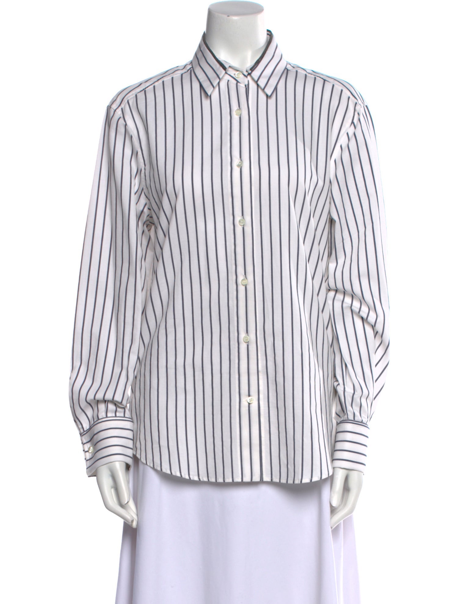 Brunello Cucinelli Striped Long Sleeve Button-Up Top
