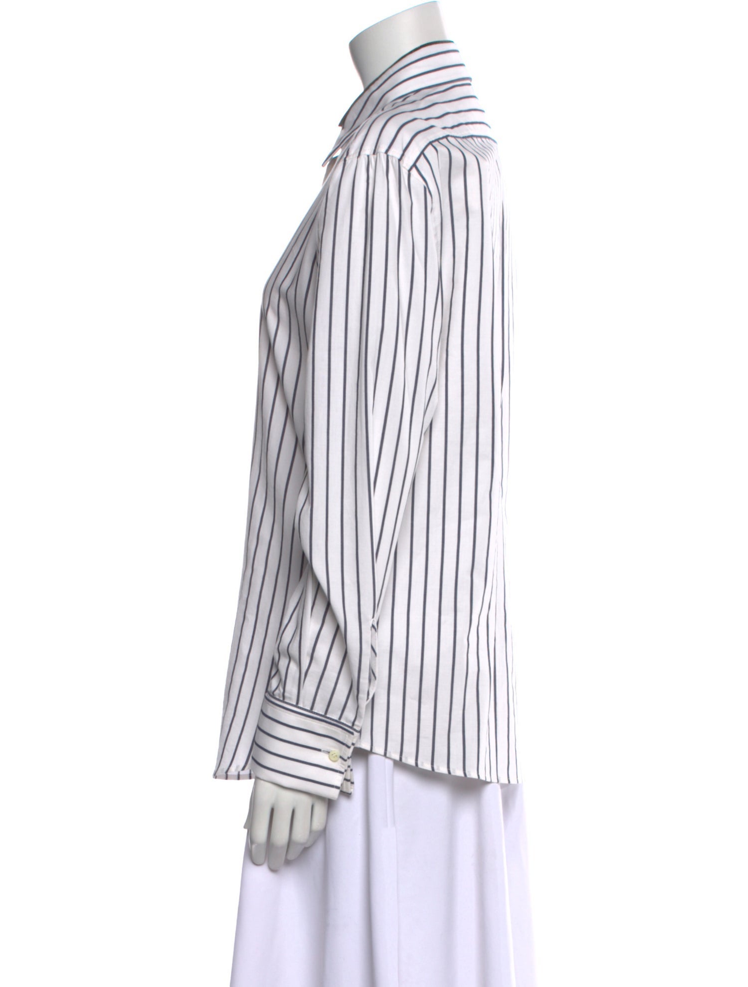 Brunello Cucinelli Striped Long Sleeve Button-Up Top