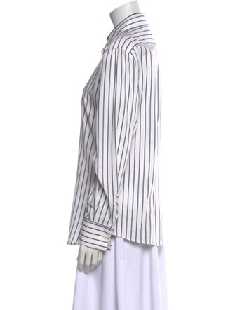 Brunello Cucinelli Striped Long Sleeve Button-Up Top