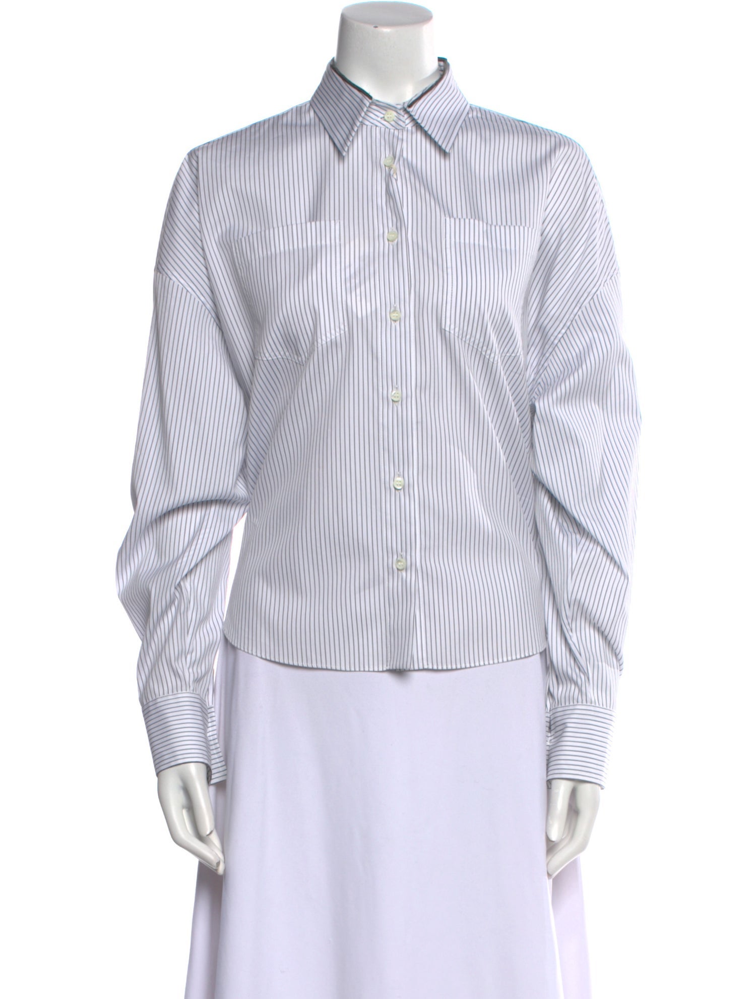 Brunello Cucinelli Striped Long Sleeve Button-Up Top