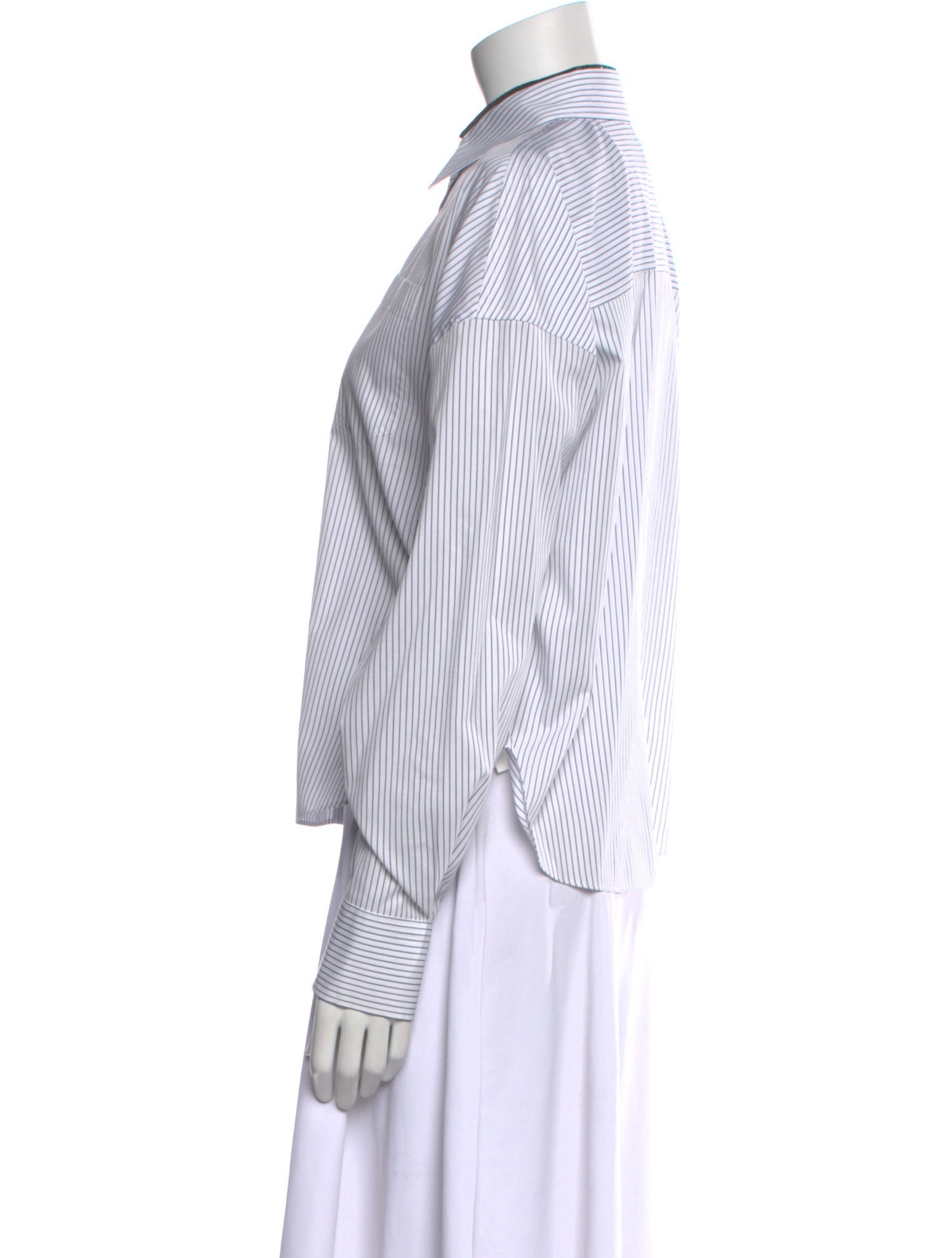 Brunello Cucinelli Striped Long Sleeve Button-Up Top