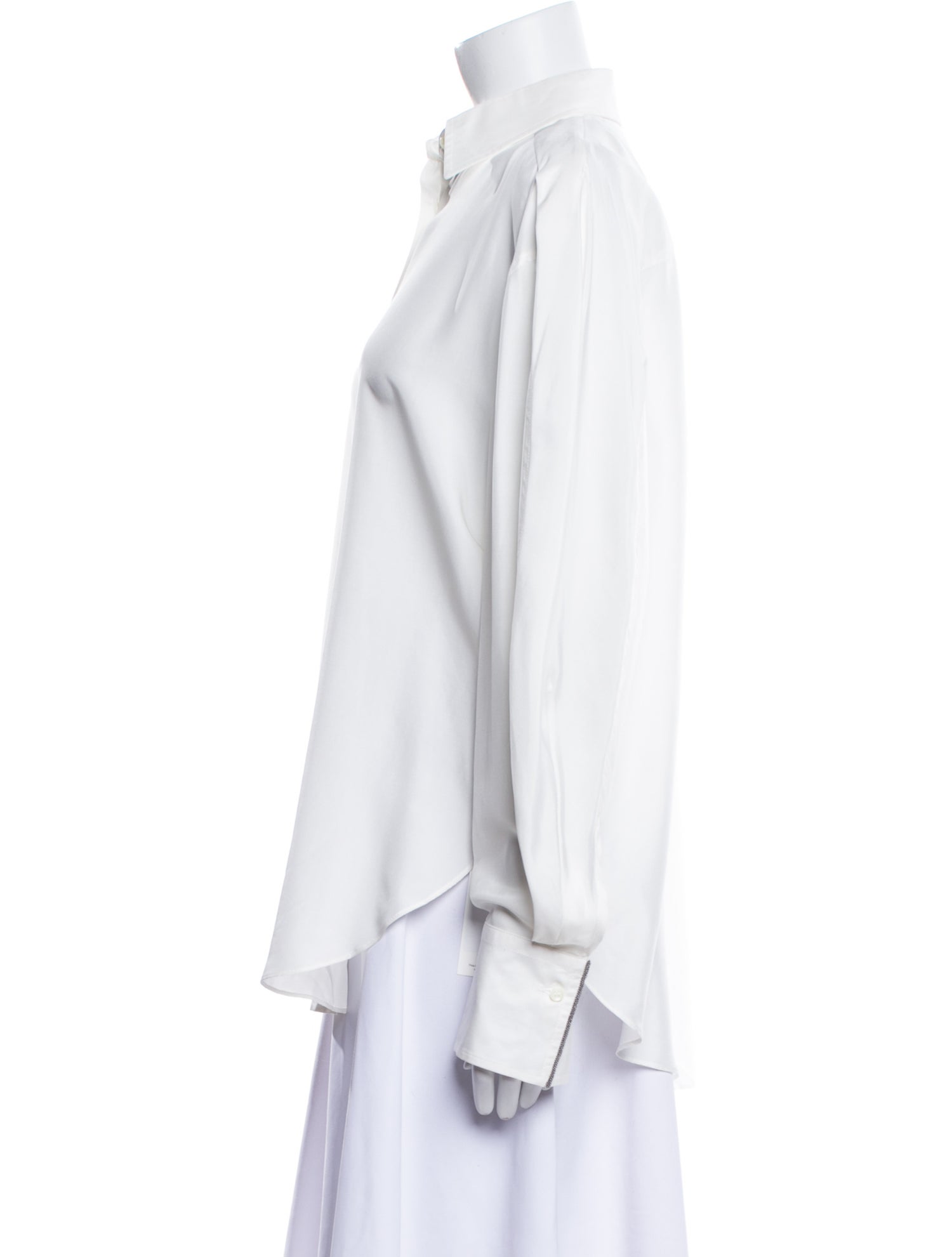 Brunello Cucinelli Silk Long Sleeve Button-Up Top