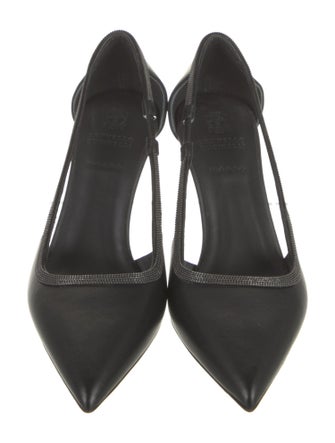 Brunello Cucinelli Leather Studded Accents Slingback Flats