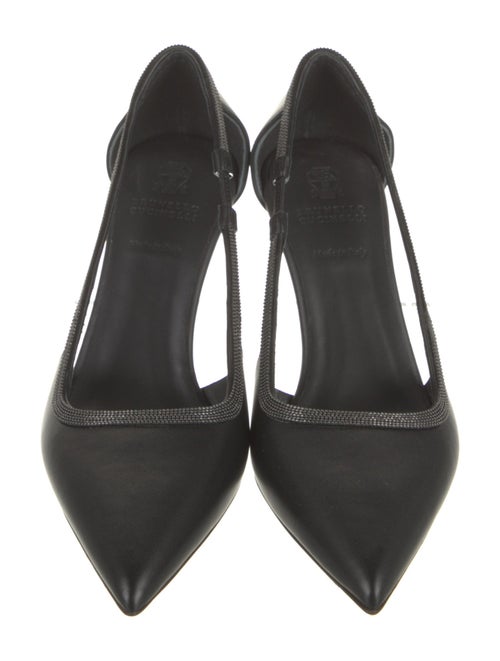 Brunello Cucinelli Leather Studded Accents Slingback Flats