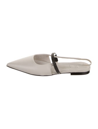Brunello Cucinelli Leather Studded Accents Slingback Flats