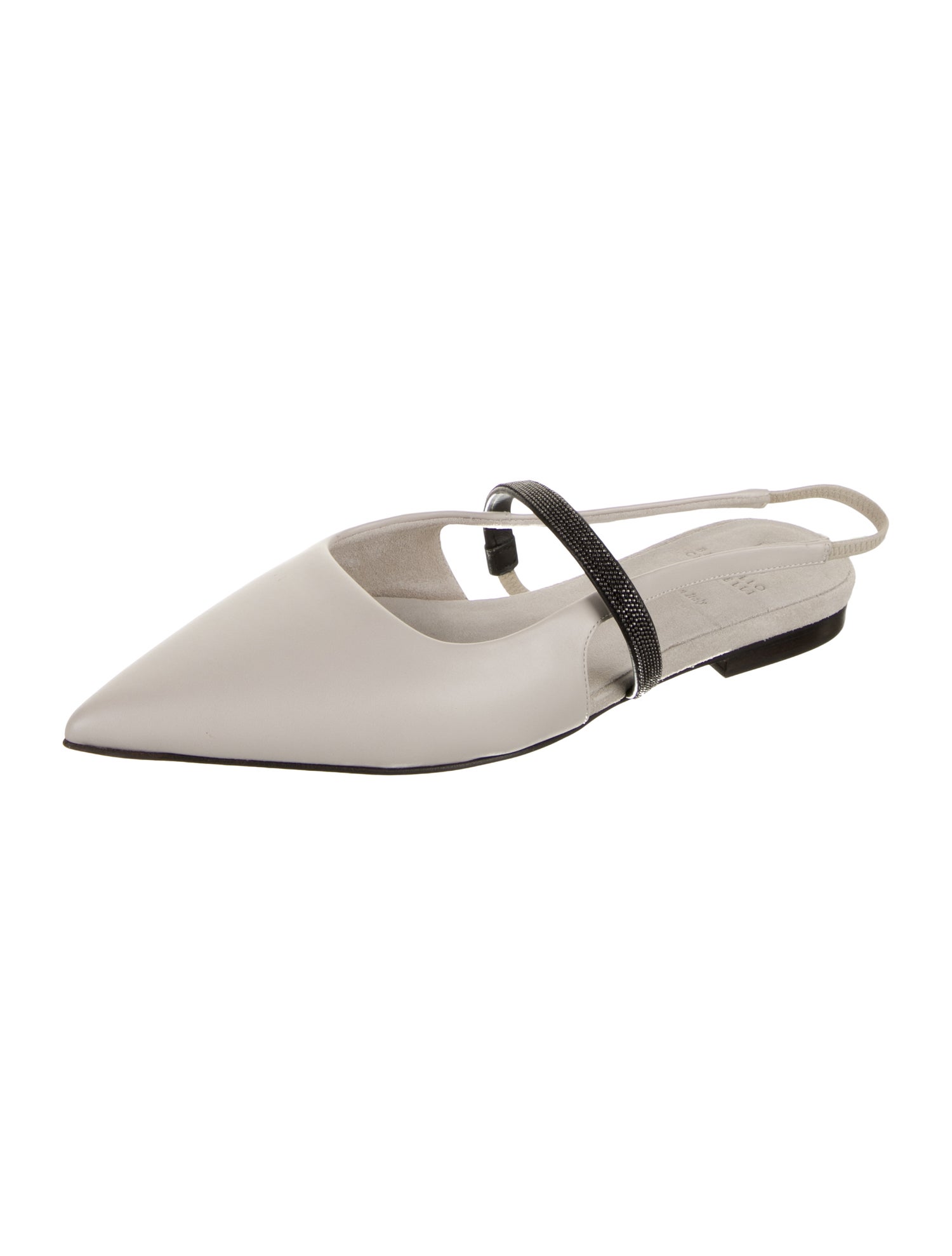Brunello Cucinelli Leather Studded Accents Slingback Flats