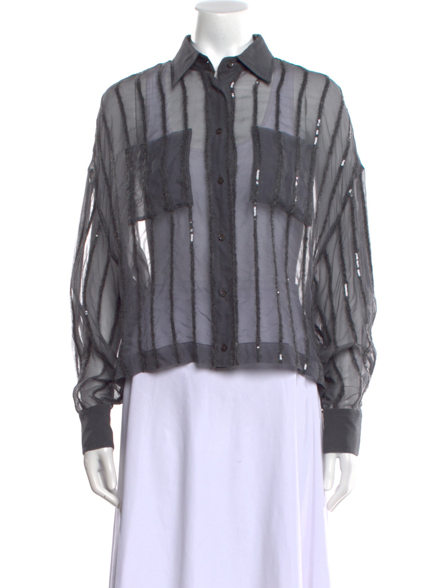 Brunello Cucinelli Silk Striped Button-Up Top