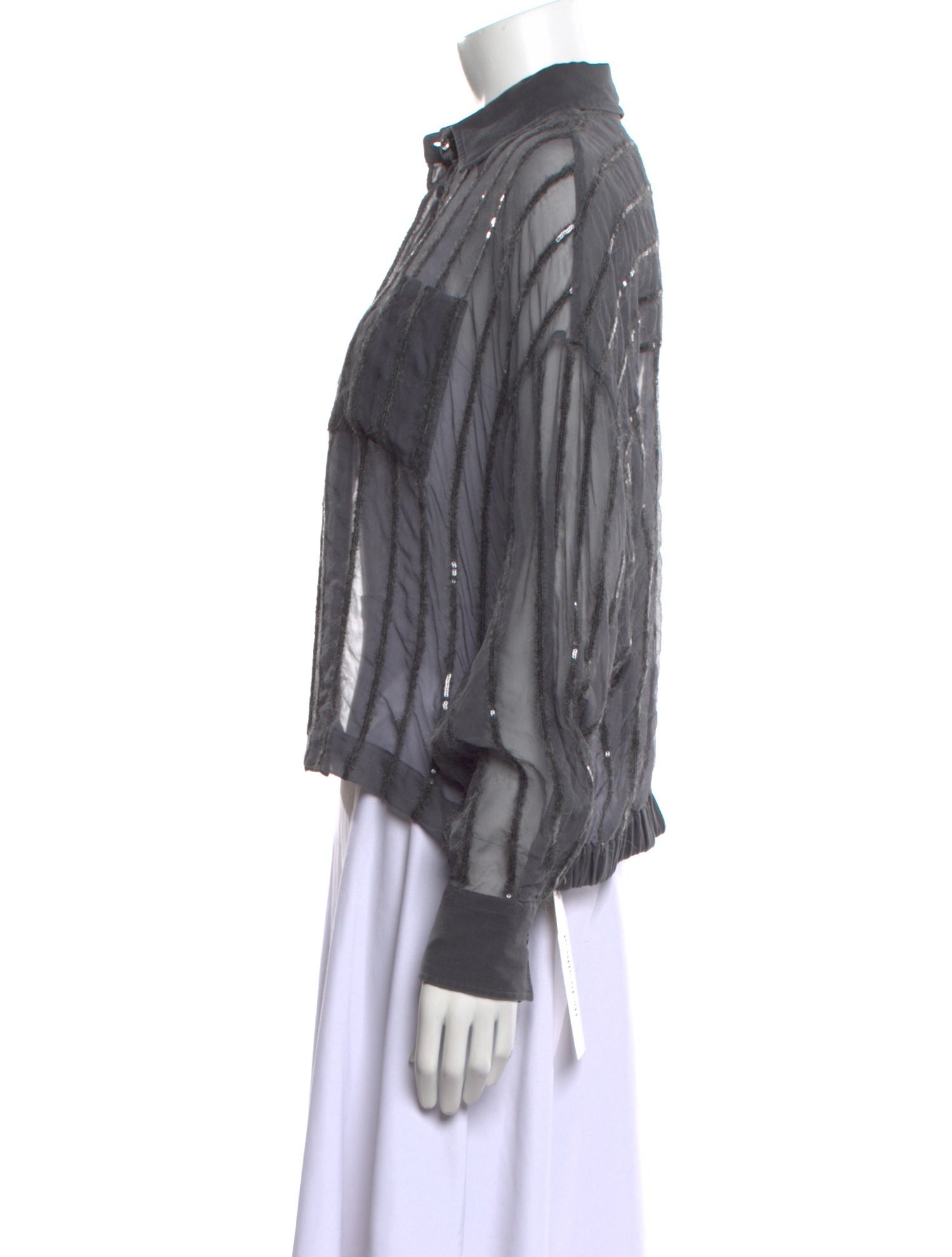 Brunello Cucinelli Silk Striped Button-Up Top