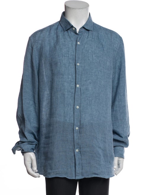 Brunello Cucinelli Linen Long Sleeve Button-Up Top