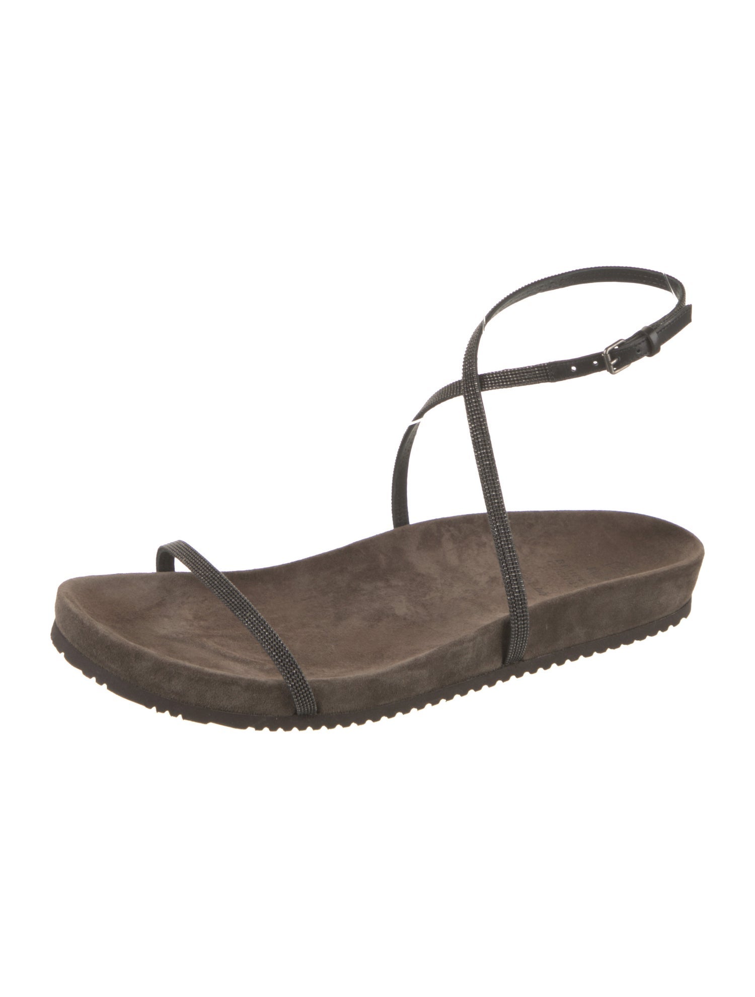 Brunello Cucinelli Suede Studded Accents T-Strap Sandals