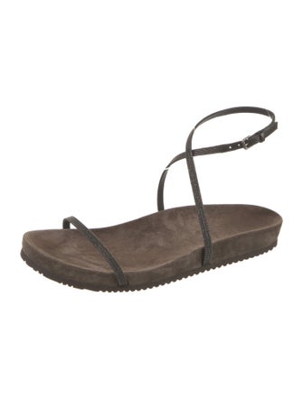 Brunello Cucinelli Suede Studded Accents T-Strap Sandals