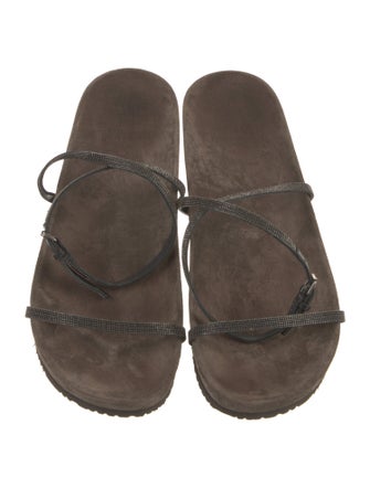 Brunello Cucinelli Suede Studded Accents T-Strap Sandals