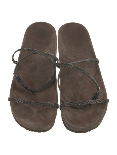 Brunello Cucinelli Suede Studded Accents T-Strap Sandals