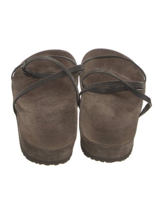 Brunello Cucinelli Suede Studded Accents T-Strap Sandals