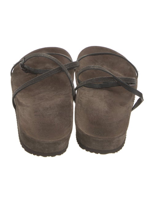 Brunello Cucinelli Suede Studded Accents T-Strap Sandals