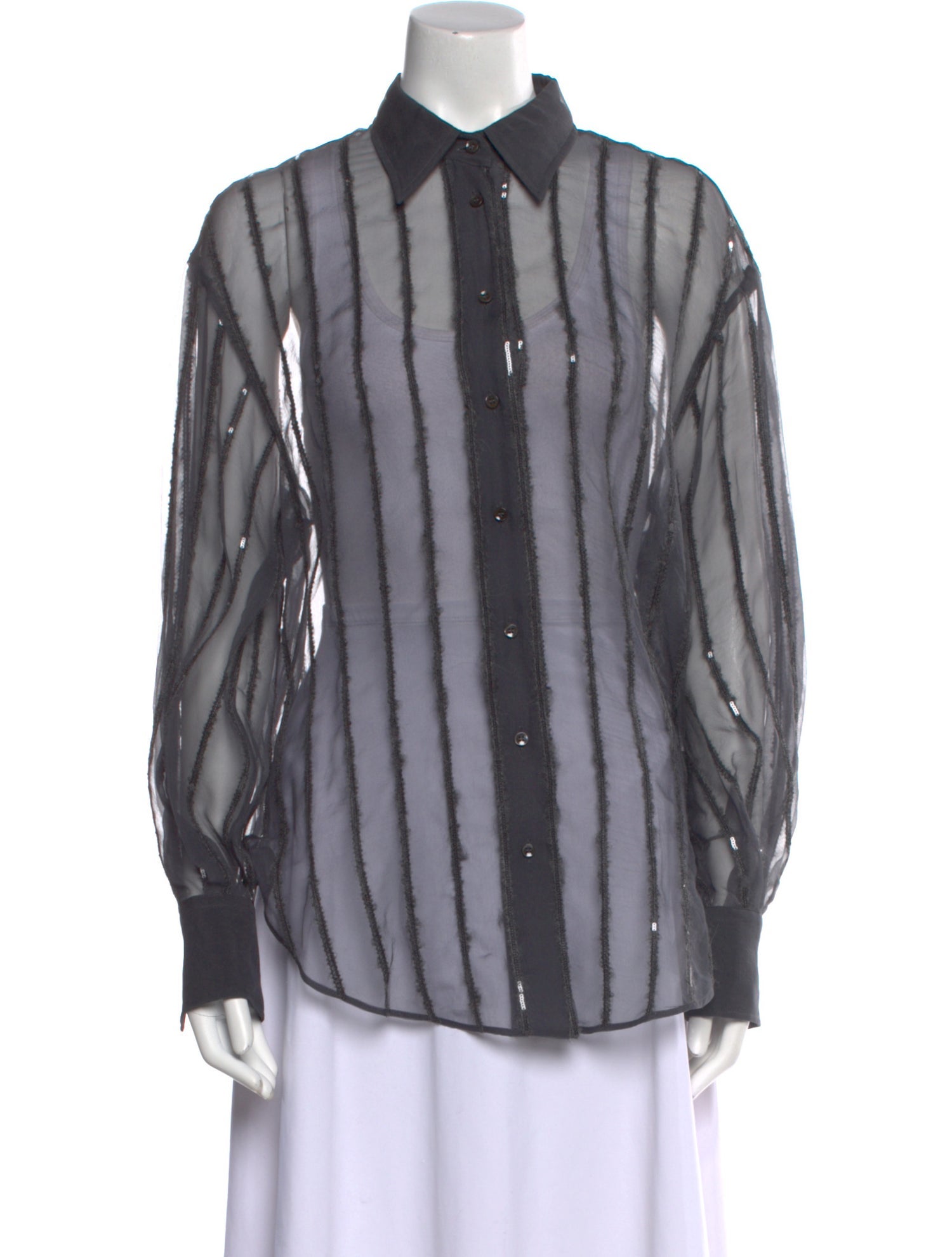 Brunello Cucinelli Silk Striped Button-Up Top