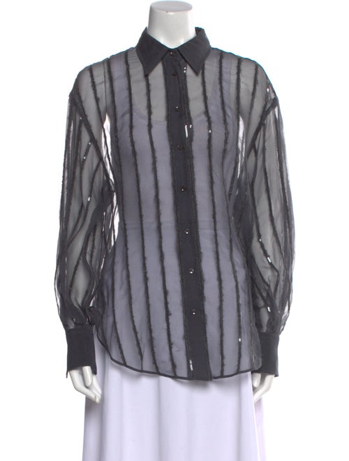 Brunello Cucinelli Silk Striped Button-Up Top