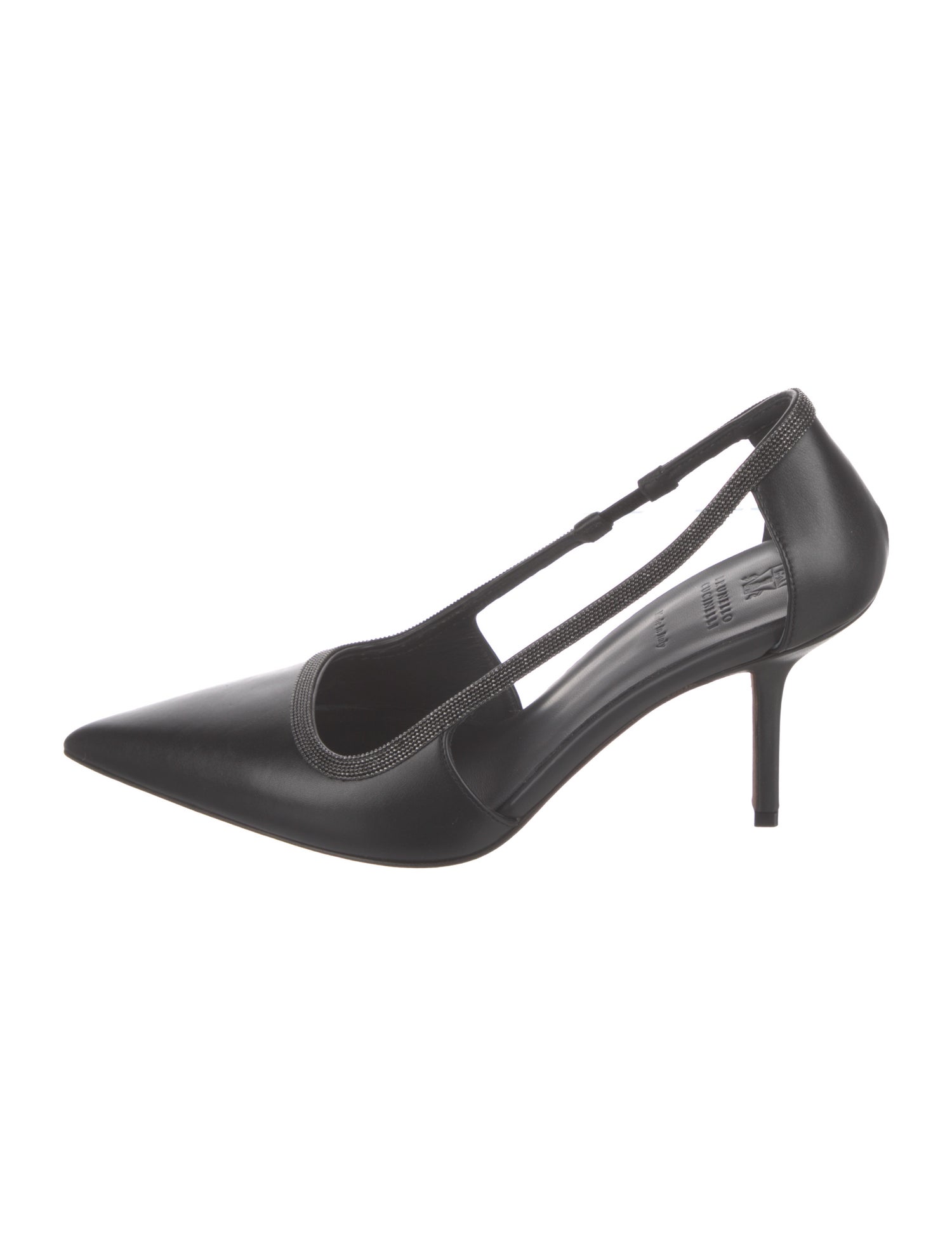 Brunello Cucinelli Leather Beaded Accents Slingback Pumps