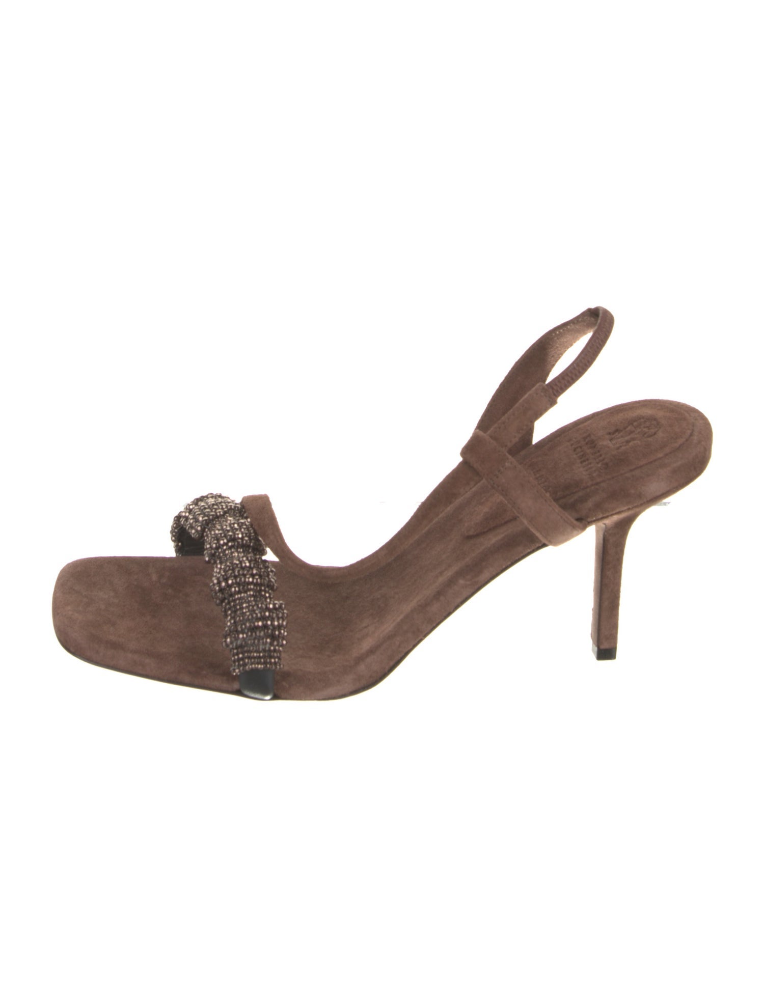 Brunello Cucinelli Suede Beaded Accents Slingback Sandals
