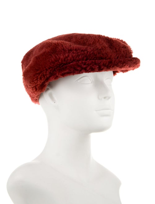 Brunello Cucinelli Leather Faux Fur Trimmed Beret