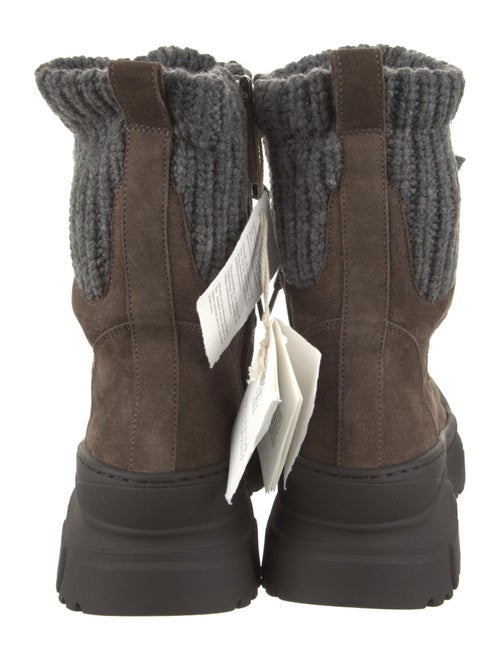 Brunello Cucinelli Suede Colorblock Pattern Combat Boots