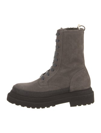 Brunello Cucinelli Suede Colorblock Pattern Combat Boots