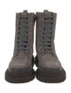 Brunello Cucinelli Suede Colorblock Pattern Combat Boots
