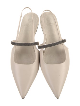 Brunello Cucinelli Leather Studded Accents Slingback Flats
