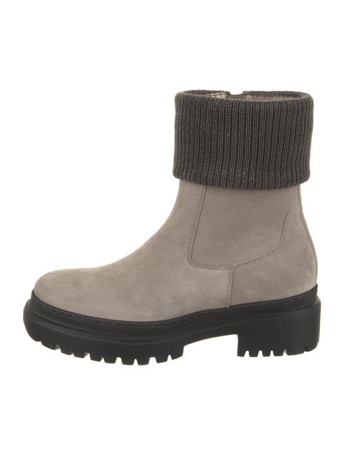 Brunello Cucinelli Suede Studded Accents Moto Boots