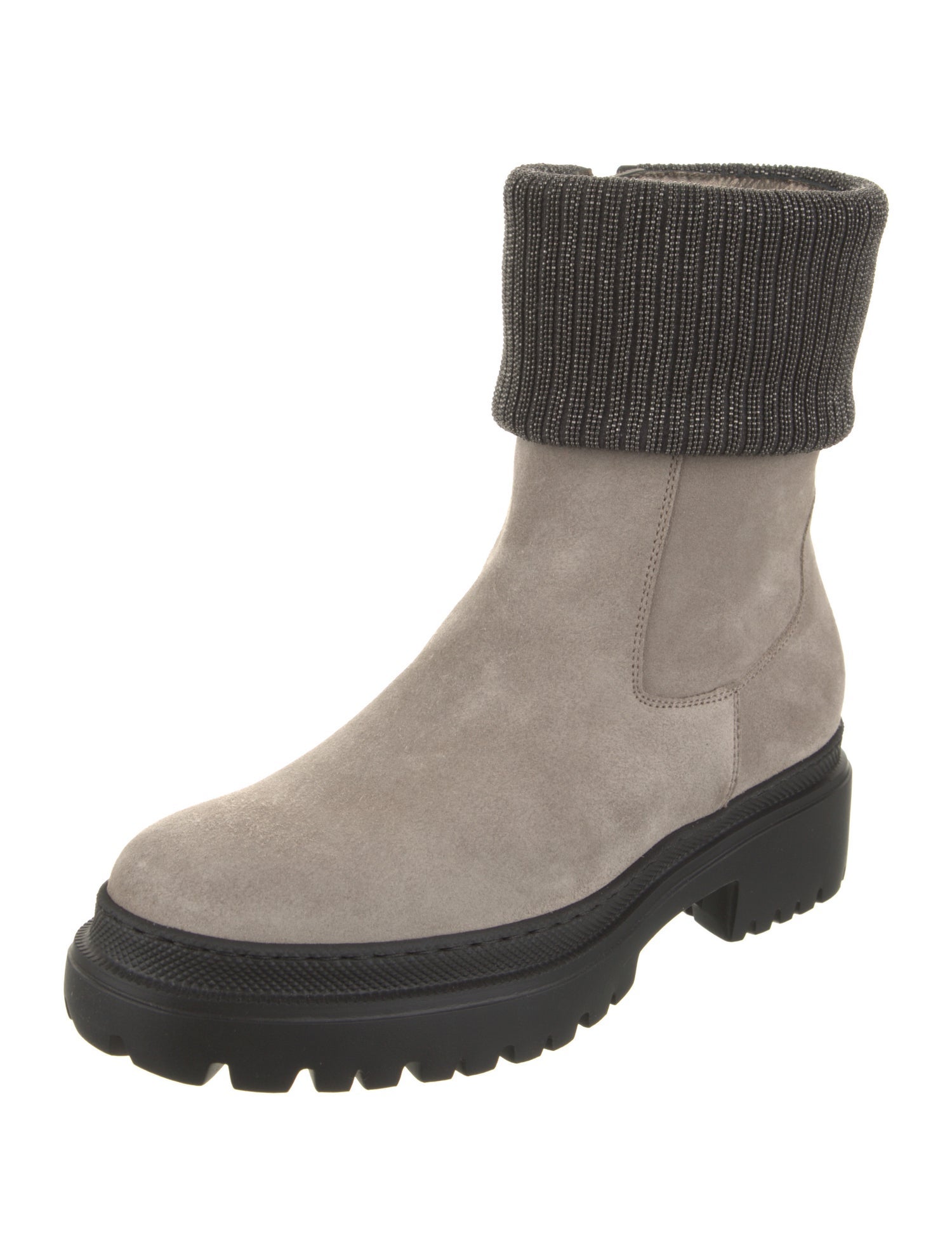 Brunello Cucinelli Suede Studded Accents Moto Boots