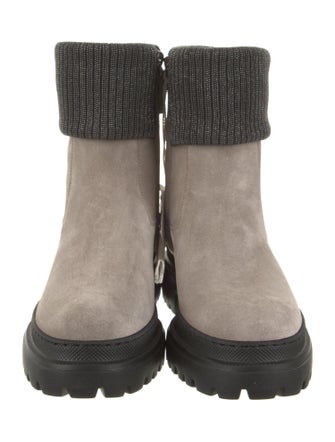 Brunello Cucinelli Suede Studded Accents Moto Boots