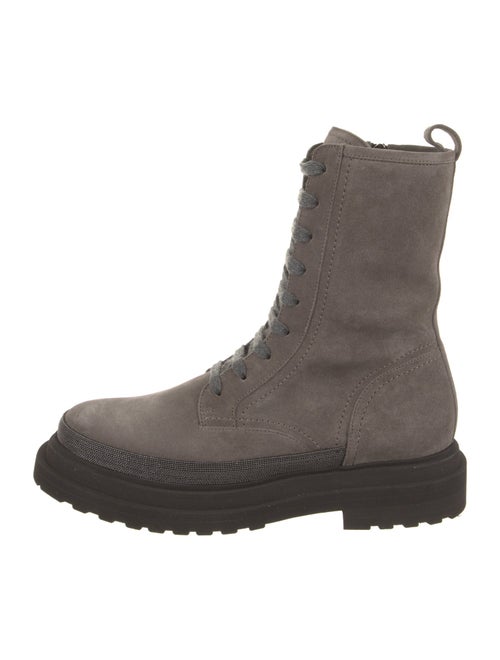 Brunello Cucinelli Suede Studded Accents Combat Boots
