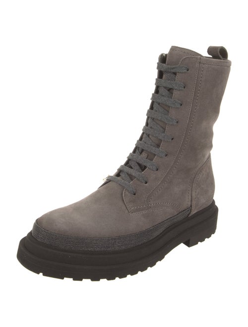 Brunello Cucinelli Suede Studded Accents Combat Boots