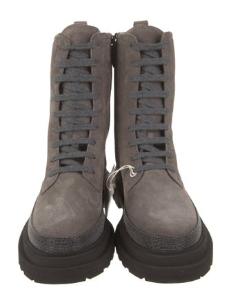 Brunello Cucinelli Suede Studded Accents Combat Boots